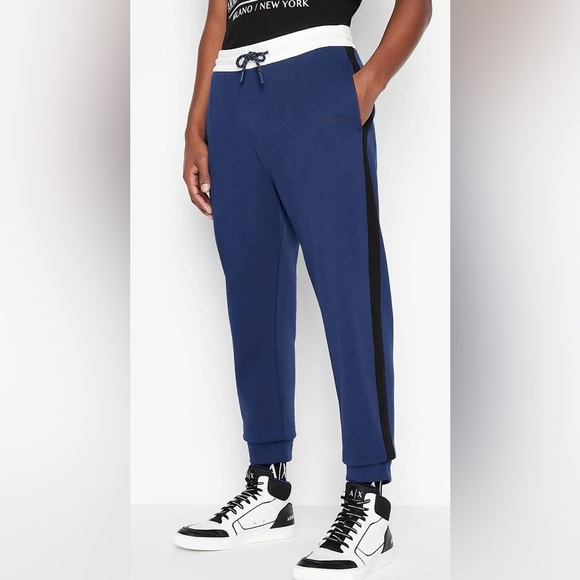 ARMANI EXCHANGE TROUSER NAVY BLACK WHITE SWEATPANT 3LZPLA ZJ4XZ 85BM - Picture 4 of 5